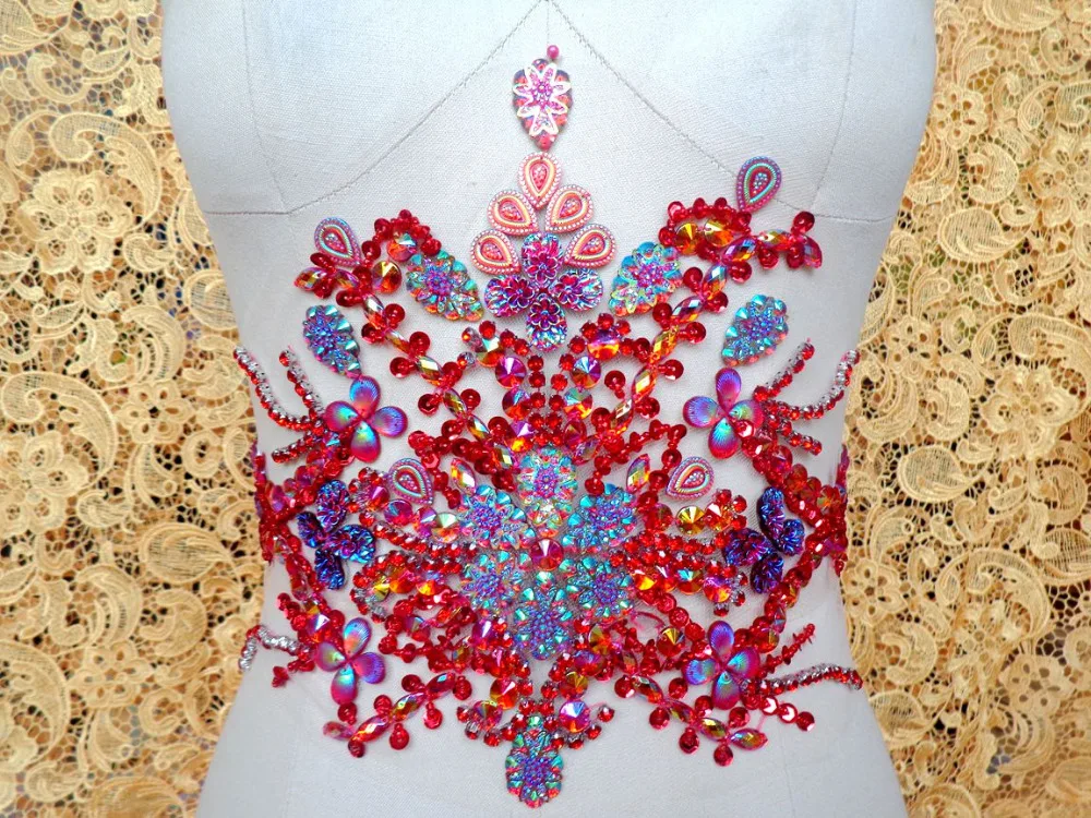 A156 ручной работы красные пришивные стразы аппликация кристаллы нашивки 35*22 см