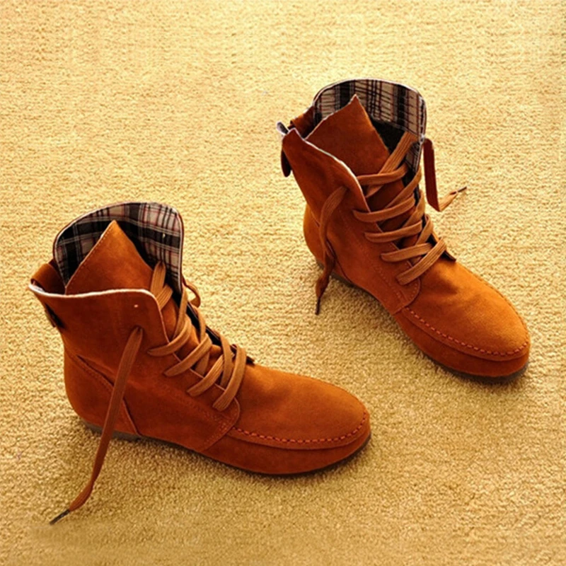 Женские замшевые ботильоны на шнурках Зимние плоской подошве 6 цветов большие