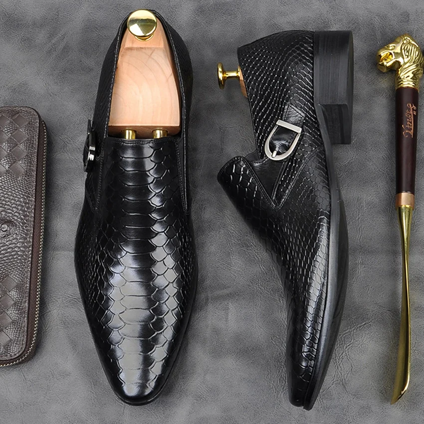 

Luxury Alligator Pattern Genuine Leather Formal Dress Party Men's Monk Strap Shoes Pointed Toe Handmade Casual Loafers AM111