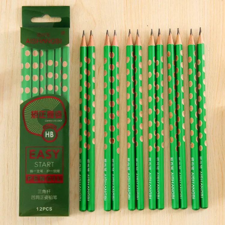 12 pencils green Для детей дошкольного возраста практика слово HB карандаш коррекция захват треугольник Полюс Карандаш Качество Деревянный карандаш канцелярские принадлежности - Цвет: 12 pencils green