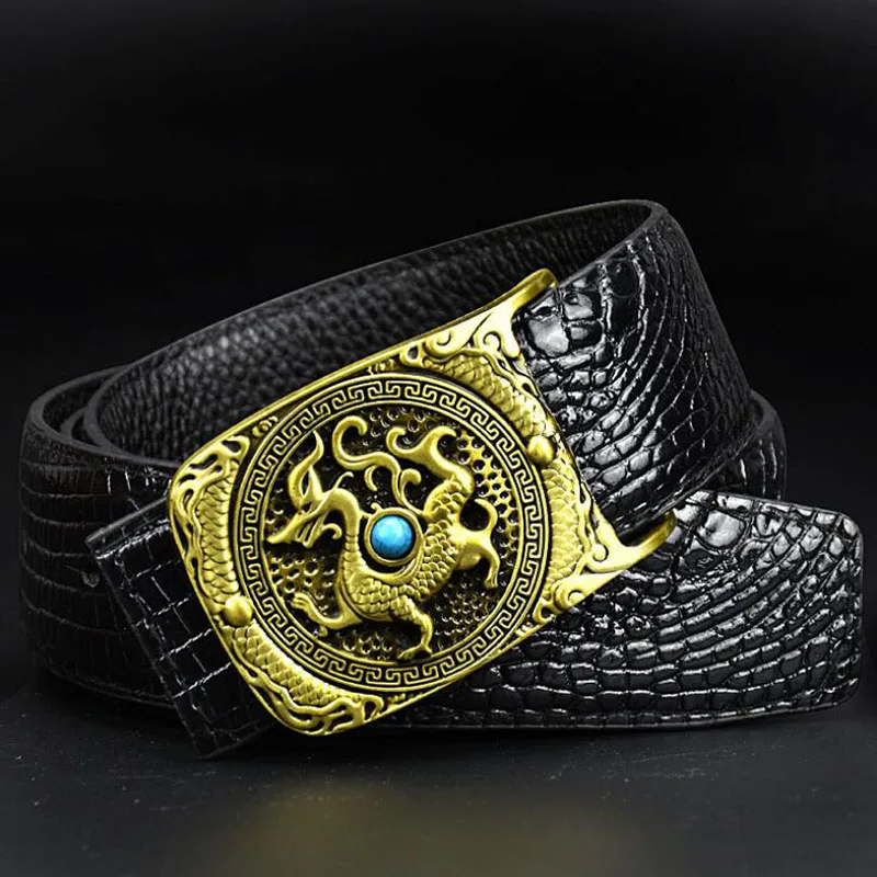 Ремень мужской с гладкой пряжкой модный пояс из крокодиловой кожи для молодежи в