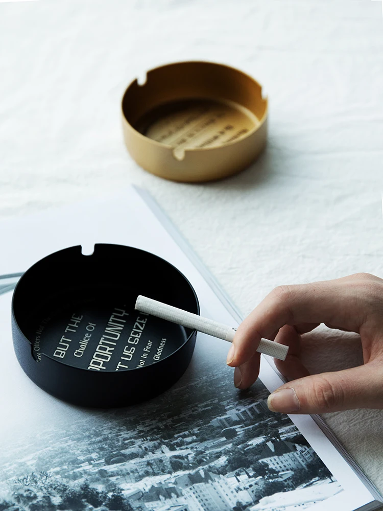 

Nordic Round Metal Ashtray Creative Fashion Stainless Steel Matte English Word Home Decoration Storage Box