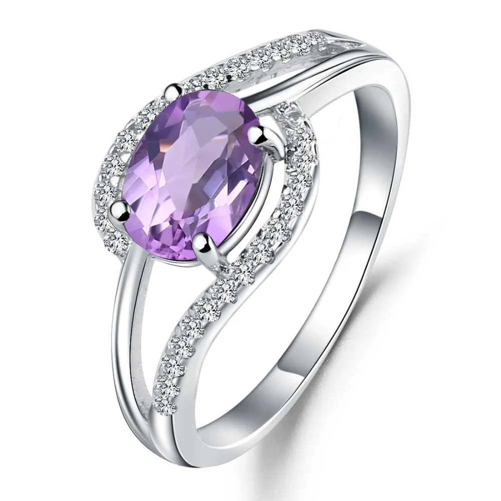 

GEM'S BALLET 925 Sterling Silver 1.30Ct Natural Purple Amethyst Gemstone Ring Engagement Rings for Women Romantic Fine Jewelry