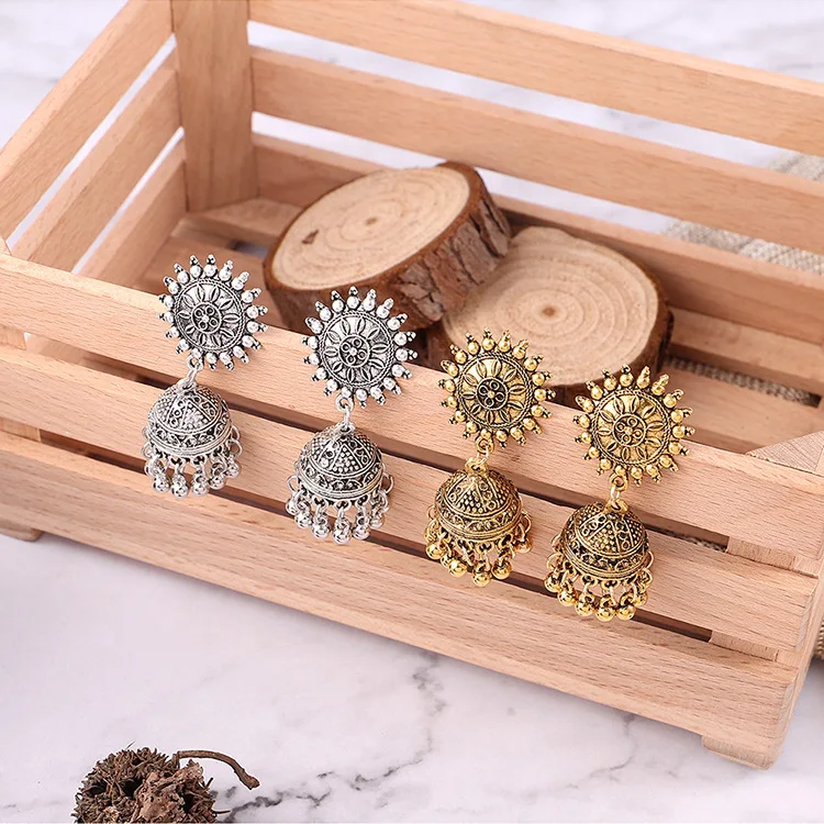 Индийские окисленные Jhumka Jhumki индийские серьги ювелирные изделия для женщин