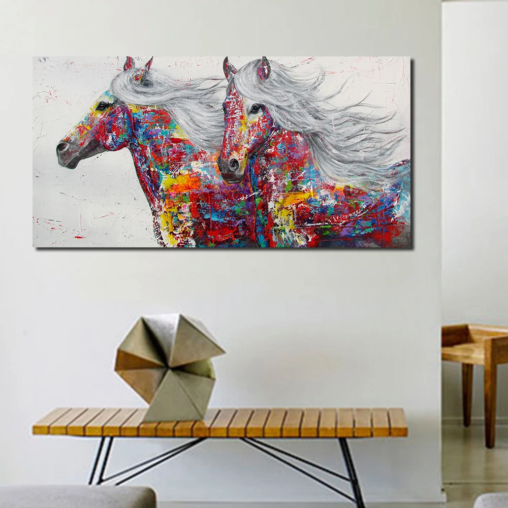 

JQHYART Animal Painting Two Horses Wall Pictures For Living Room Oil Painting Canvas Art Posters And Prints Home Decor No Frame