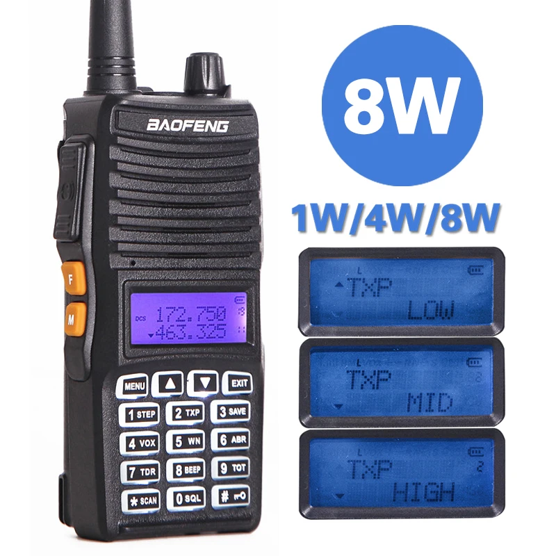 Baofeng UV 82 (II) True 8W мощное обновление Tri Power 8 W/4 W/1 W Dual Band 136 174/400 520MHz 10km двухстороннее