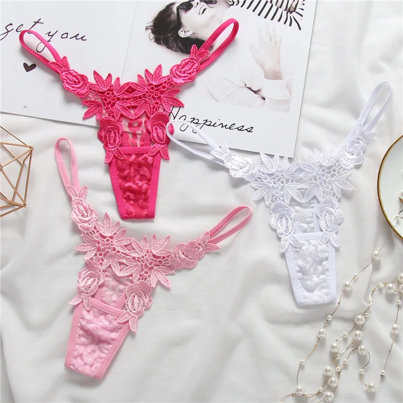 AIIOU Sexy Women Lace Black Thong G String Panties Female Underwear Low Waist Embroidery Thongs Nightwear Erotic Pants Underwear