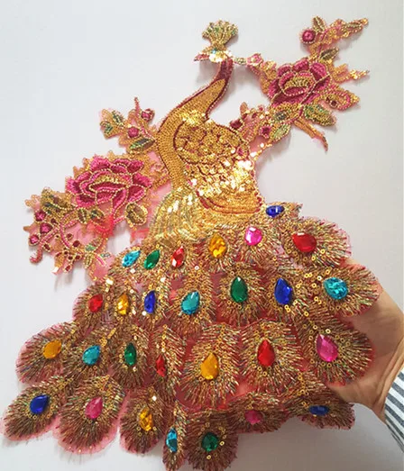 2017 винтажные золотые патчи с вышивкой в виде феникса цветные со стразами для