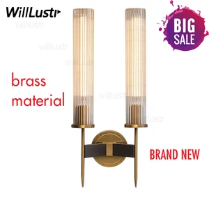 Современный латунный настенный светильник, Ребристое длинное стекло, винтажный Ретро Медный гостиничный ресторан, лофт-бар, прикроватная тумбочка для спальни, настенный светильник
