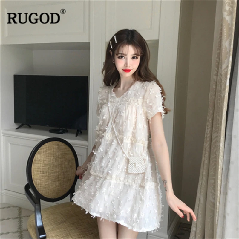 Женское платье с v-образным вырезом RUGOD свободное трапециевидной формы короткими