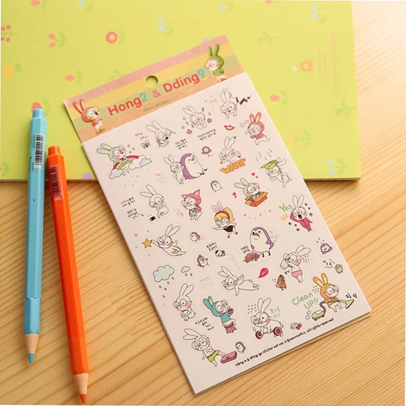 6 PCS Cute little Rabbit Book Sticker 15 CM Diary Scrapbook Calendar Notebook Label Decoration For Children Gift PVC Stickers | Игрушки и