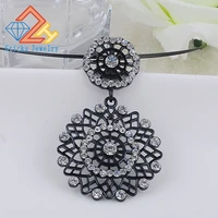 charm black zinc alloy trendy necklace for women round shape hollow out rhinestone pendant for party