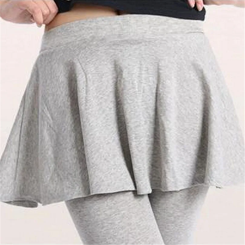

CUHAKCI Women Knitted Skirt Fashion Pleated Elastic Waist Cotton False Two Piece Leggins Sexy Pants Winter Stretch Mini