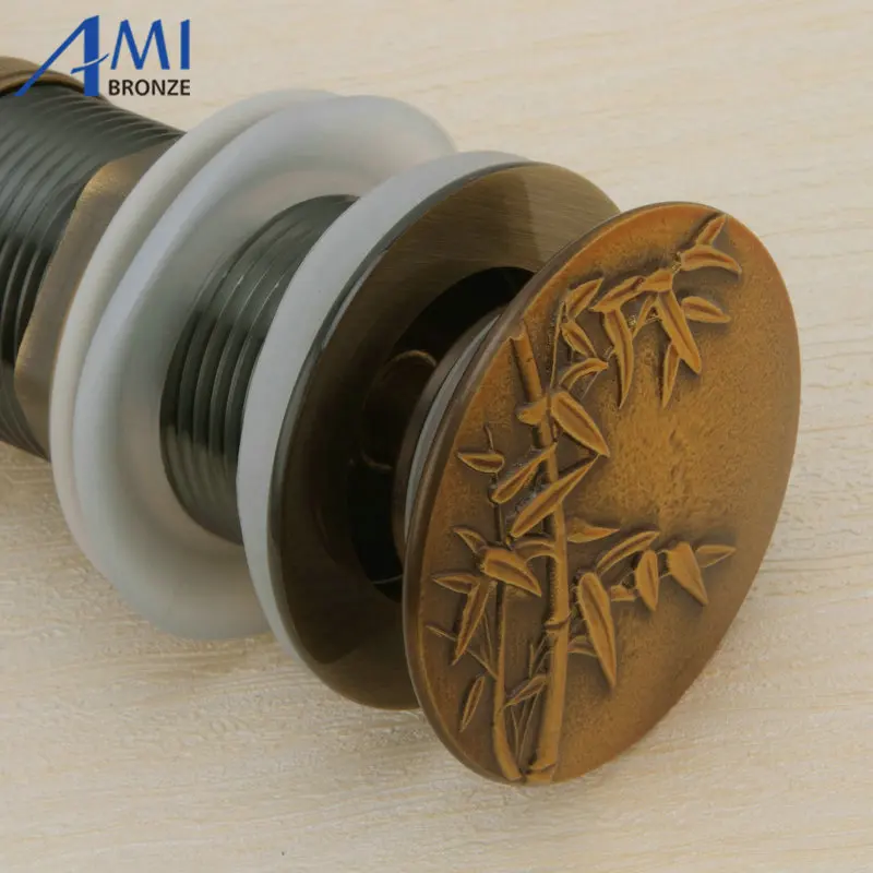 

Carved Bathroom Basin Sink Drainer Push Down Pop-up Drain Overflow/Non-overflow water waste stopper Assembly