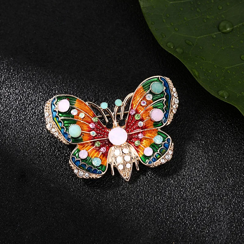 RHao Colorful Enamel pins Butterfly Brooches for Women Coat Dress Corsage brooch Rhinestone Flying Insect Brooch gifts | Украшения и