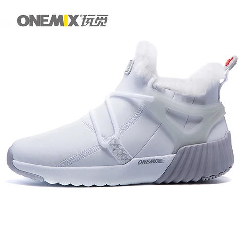 Grey White women ONEMIX новые зимние Для мужчин сапоги теплая шерсть кроссовки на открытом воздухе унисекс спортивные спортивная обувь удобные кроссовки продаж, размер 36-46 - Цвет: Grey White women