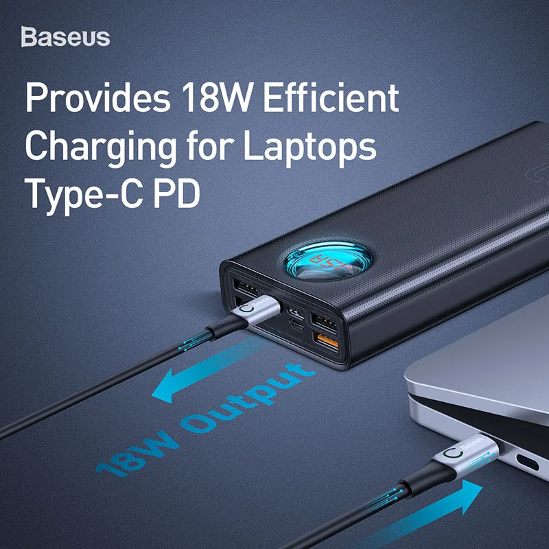 Baseus внешний аккумулятор 30000 мАч USB C PD3.0 Быстрая зарядка 3,0 30000 мАч Внешний аккумулятор для Xiaomi Mi портативное Внешнее зарядное устройство