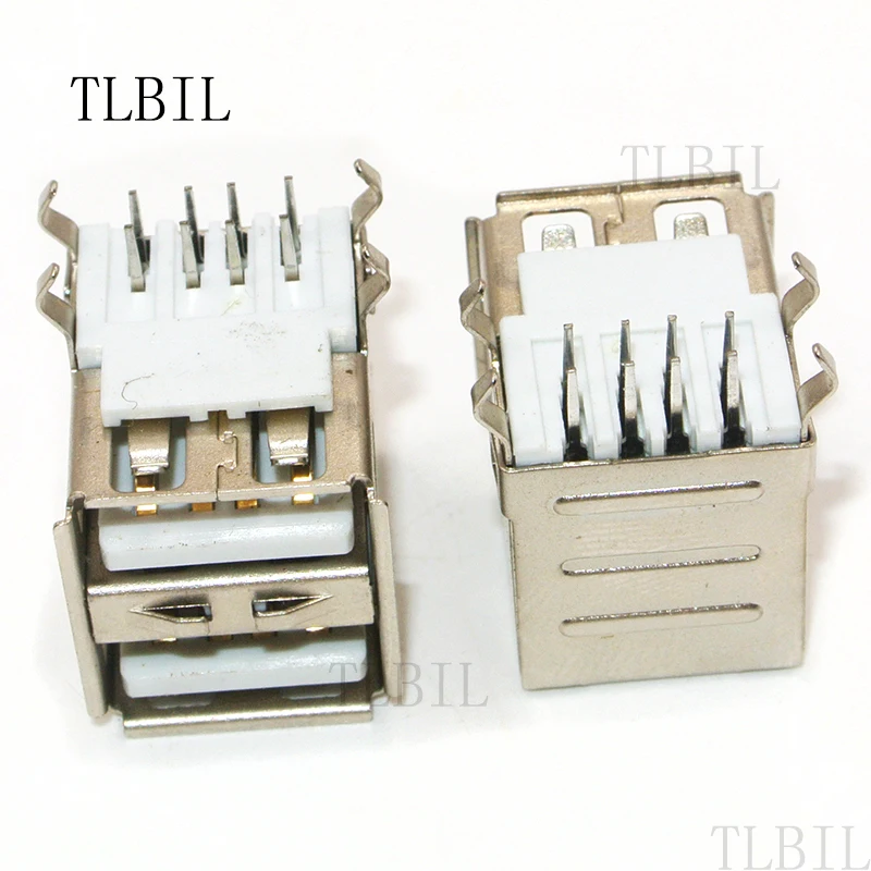 10 шт. двойной Тип usb женщина припоя Домкраты печатной платы разъем USB A 90 градусов 4