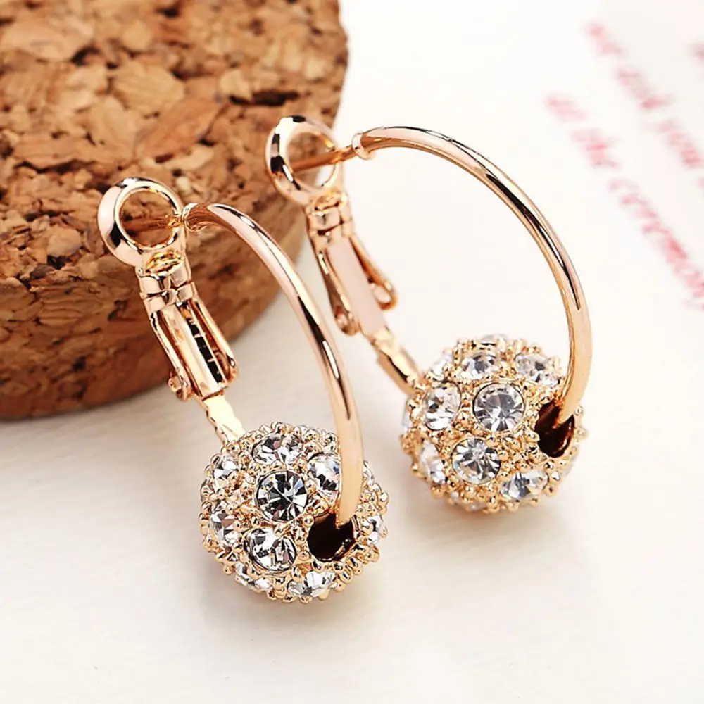 

2022 Woman Pendientes Crystal Piercing Ball Gold Stud Earrings Femme Austrian Party Wedding Jewelry Accessories 2020 Fashion