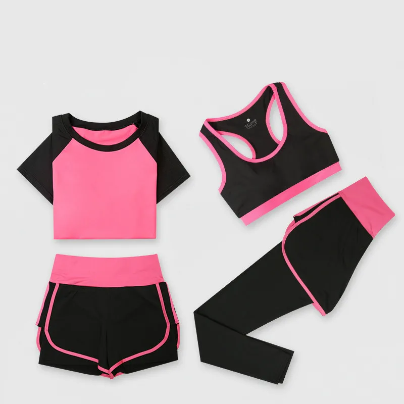 

4PCS/set Summer Yoga Fitness Suit Female High Waist Slim Sports Suit Outdoor Quick Drying Sportswear Running Clothes