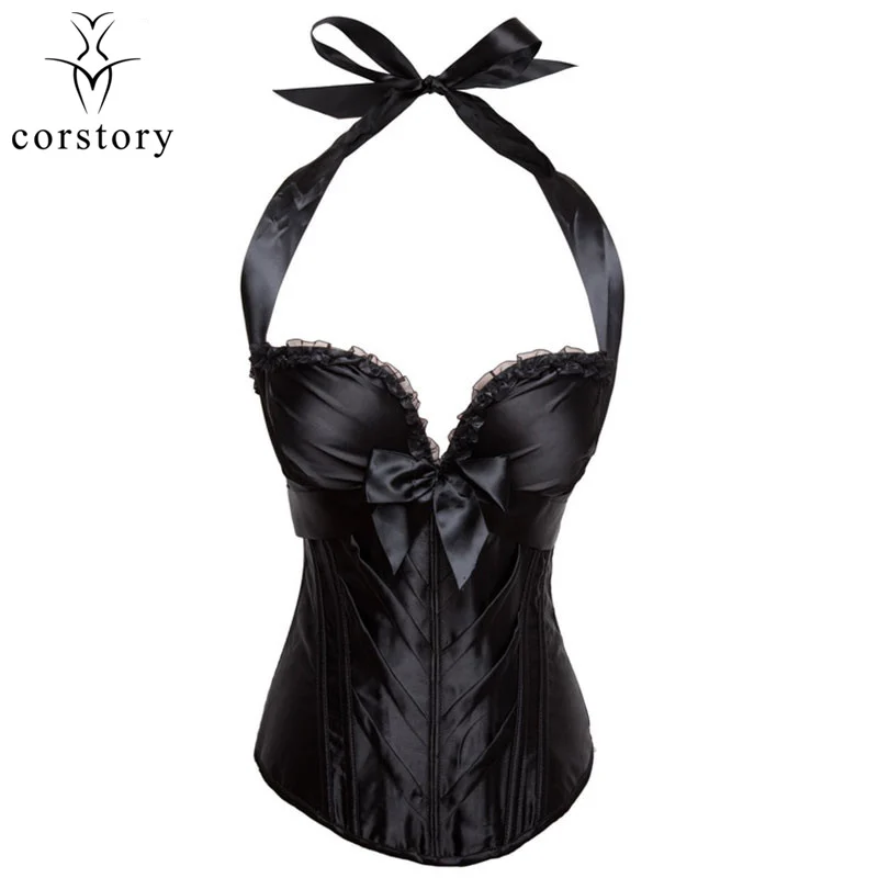Корсет женский атласный в викторианском стиле с бантом и кружевной