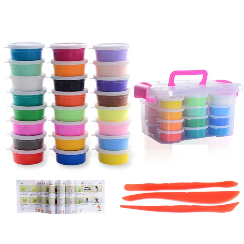 24 color storage box 12/24/36 Цвета DIY пушистый слюна мягкая глина, сохнущая на воздухе Playdough набор игрушек для детей полимерный светильник Пластилин с инструментами для детей - Цвет: 24 color storage box