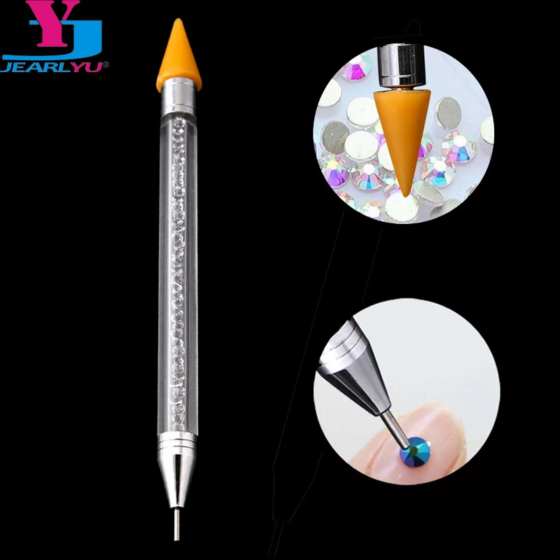JEARLYU 1PC Восковой карандаш для выбора драгоценностей Высококачественный алмазный декор для ногтей Установка ручек для выбора 2 Vias Акриловые инструменты точечной росписи.