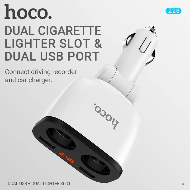 hoco dual cigarette lighter adapter usb a port car charger splitter 12v 24v for iphone samsung xiaomi android | Мобильные телефоны