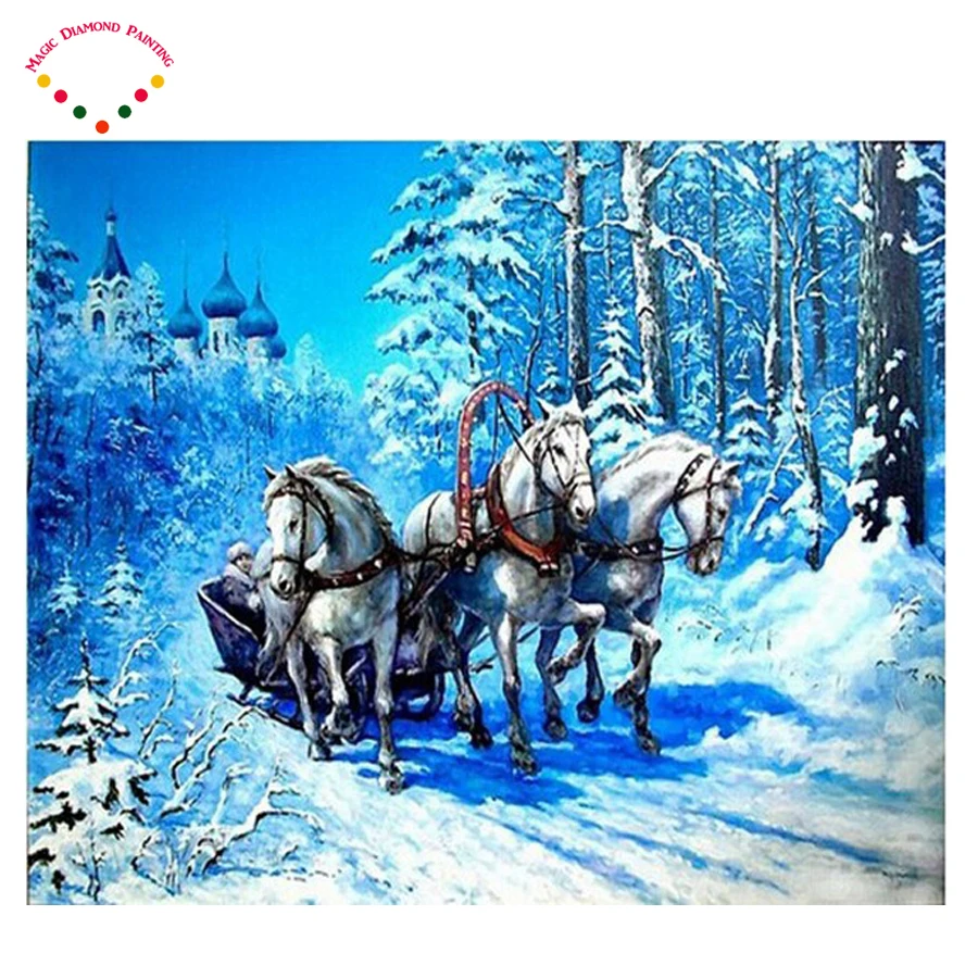 Настенные картины для гостиная diy алмазная живопись Снежный Экипаж животных