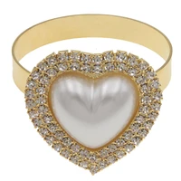 napkin rings pearl heart diamond serviette metal ring rhinestone for weddings decorations party table 12pcs