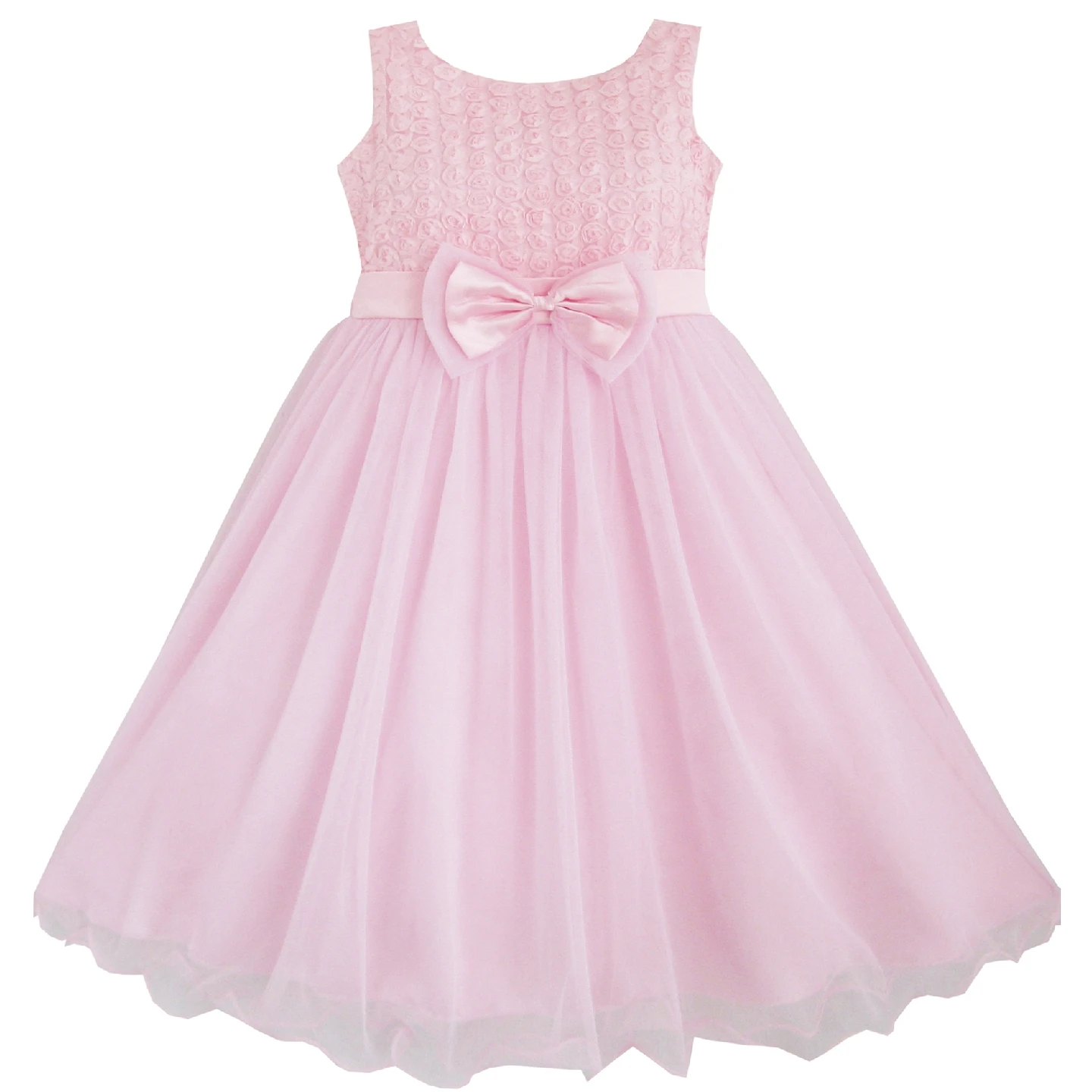 Flower Girl Dress Pink Rose Bow Tie Belt Wedding Birthday Party Kids Clothes Summer Princess Dresses Pageant | Детская одежда и