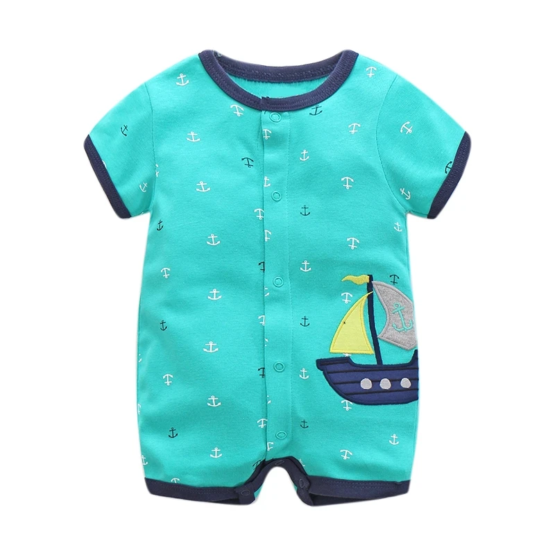 Детский хлопковый комбинезон с коротким рукавом и мультяшным принтом|infant jumpsuit|baby