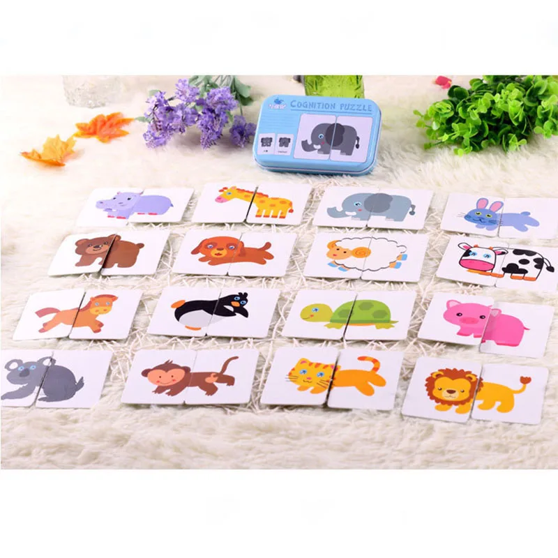 Animal-106M Детские игрушки-головоломки Монтессори, деревянные игрушки для детей, автомобиль, животные, фрукты, граф, игра для матча, Ранняя образовательная головоломка, деревянные игрушки для малышей - Цвет: Animal-106M