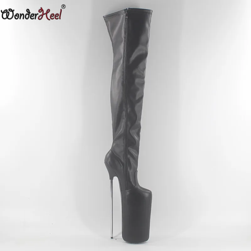 Wonderheel/Новые сапоги до бедра из матовой кожи на каблуке 30 см/12 дюймов пикантные сапоги на платформе на очень высоком каблуке-шпильке с металлическим каблуком