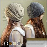2014 winter fashion twill knitted caps men and women double warm hat 4 colors