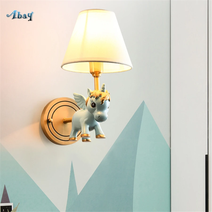 Lovely Art Deco Resin Single Horned Beast Wall Lamp for Children Room Corridor Living Creative Decoration Sconce Light | Лампы и
