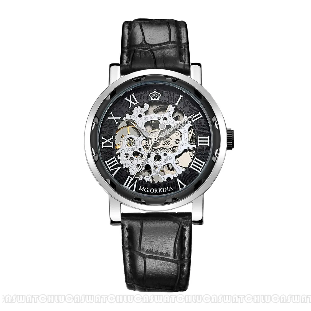 Мужские наручные часы ORKINA механические с кожаным ремешком ручным заводом|belt clip for