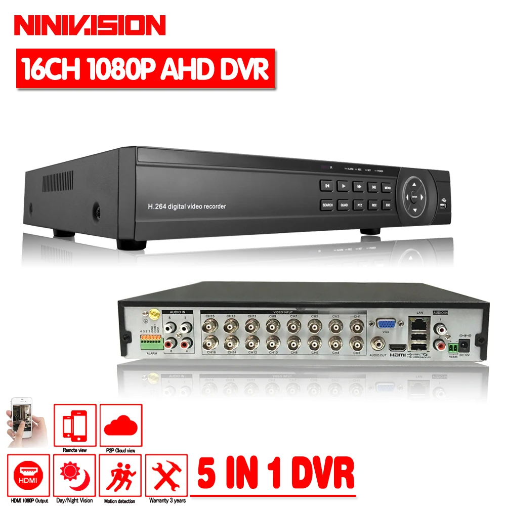 NINIVISION CCTV DVR 16Ch цифровой видеорегистратор AHD 16 каналов 1080P Гибридный домашний