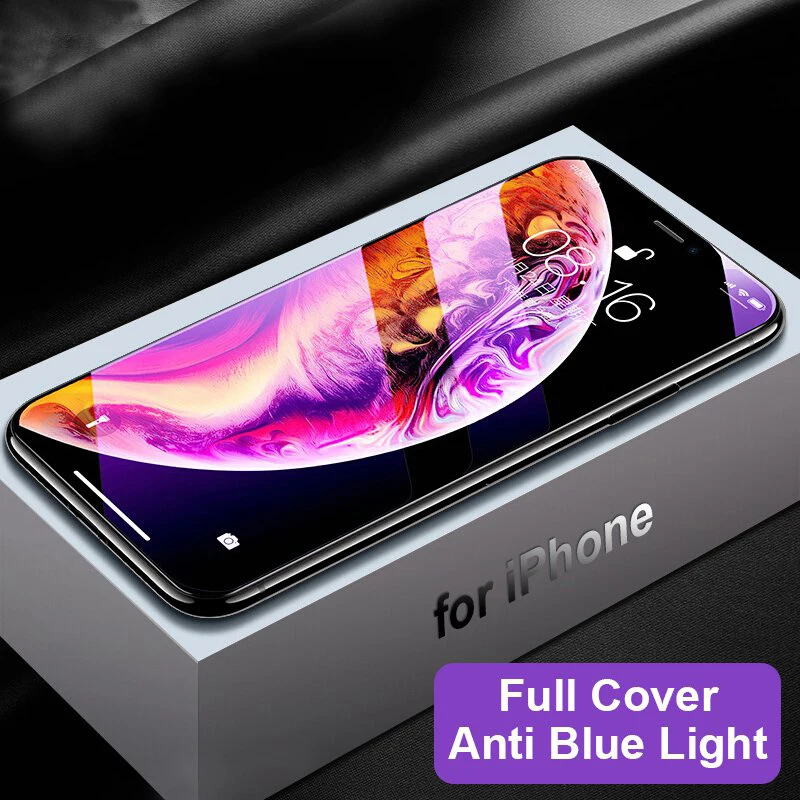 Для iPhone X XS полное покрытие закаленное стекло для защита от синего света защитная