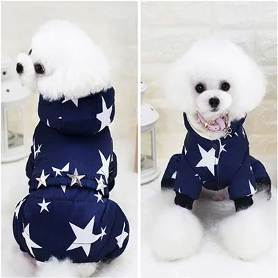 new blue Водонепроницаемая Модная Одежда для питомцев, комбинезон для собак с большим карманом, толстое пальто для щенков с капюшоном, ветрозащитная зимняя хлопковая Одежда для питомцев, XS-XXL - Цвет: new blue
