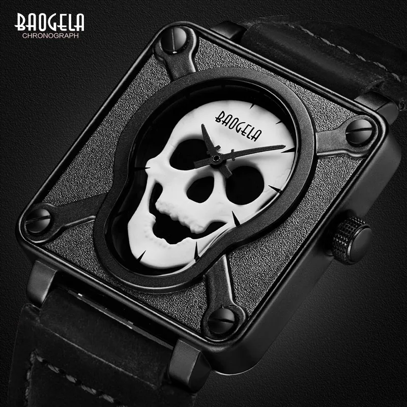 Baogela мужские водонепроницаемые черные коричневые кожаный ремешок квадратный