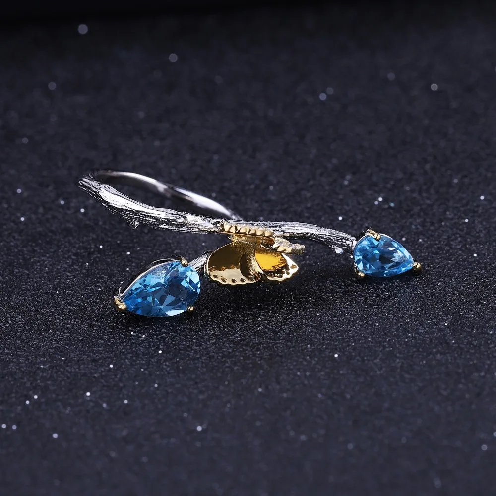 Женское регулируемое кольцо из серебра 925 пробы с натуральным швейцарским