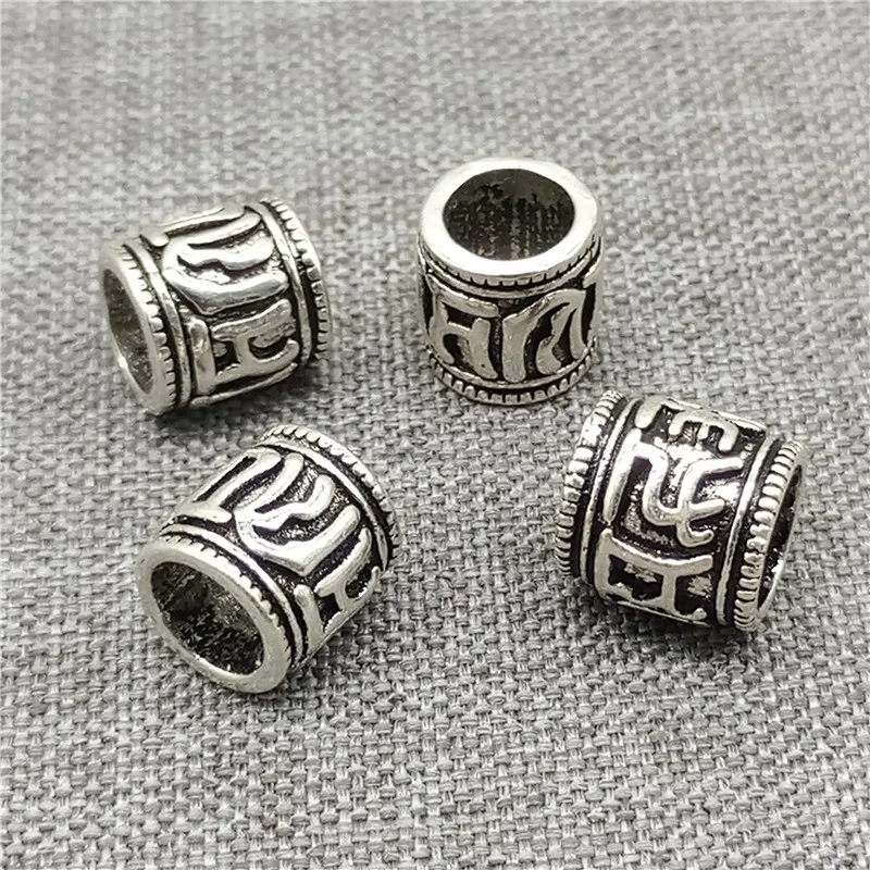 4 Pieces of 925 Sterling Silver Om mani padme hum Beads Spacer for European Bracelet