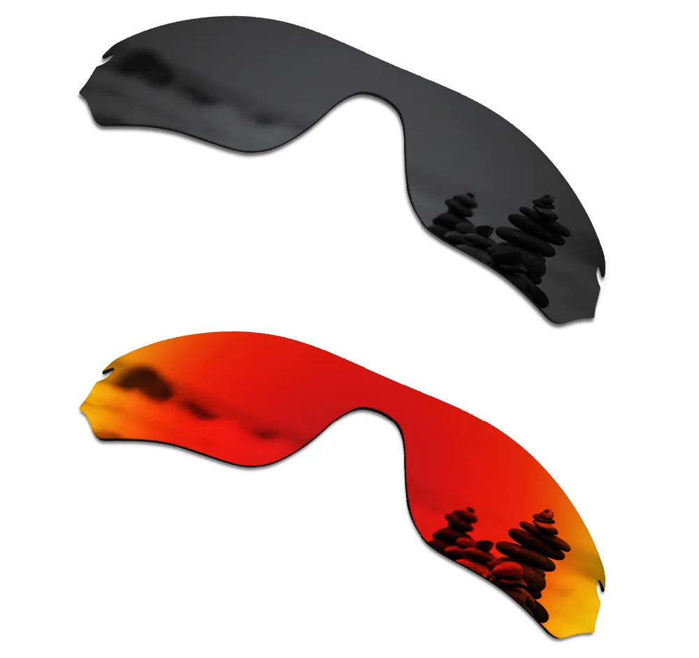 SmartVLT 2 Pieces Polarized Sunglasses Replacement Lenses for Oakley Radar Edge Stealth Black and Fire Red