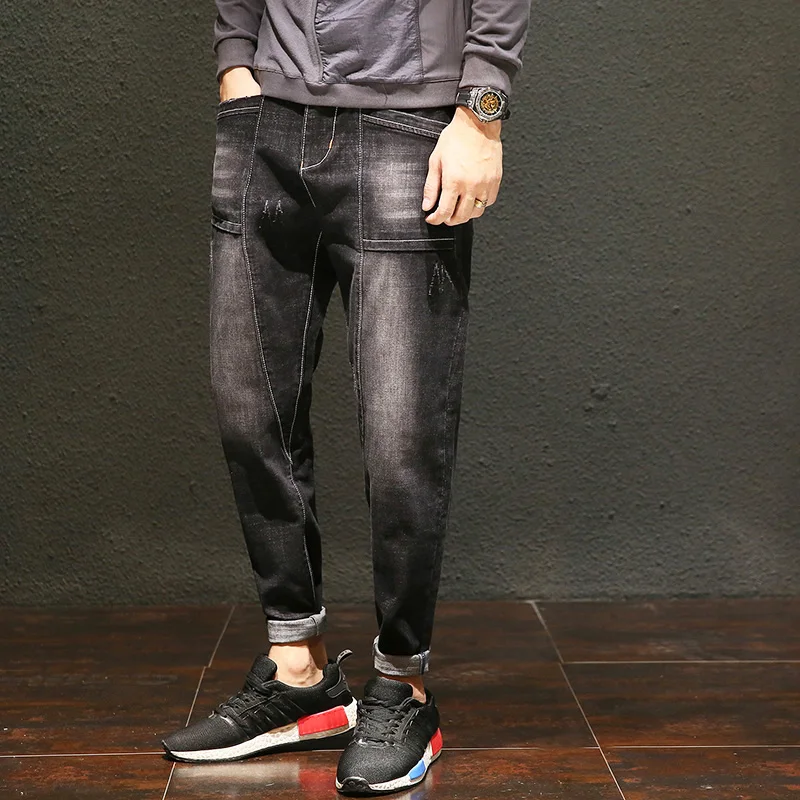 Vomint 2019 Новые мужские джинсы усы эффект Halen штаны шить black Wash Distressed Jeans Повседневные