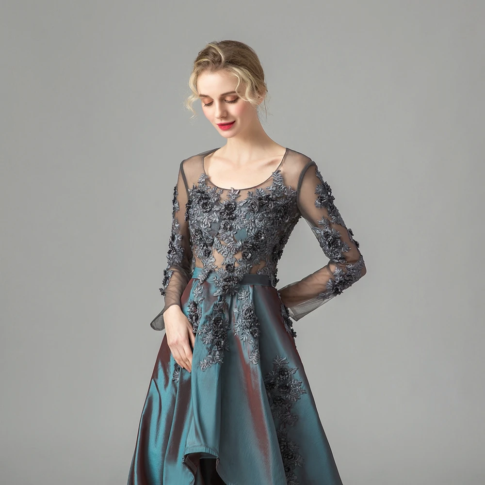 SSYFashion Новое Вечернее платье винтажное темно-зеленое атласная Кружевная аппликация с длинными рукавами торжественное платье платья для матери невесты