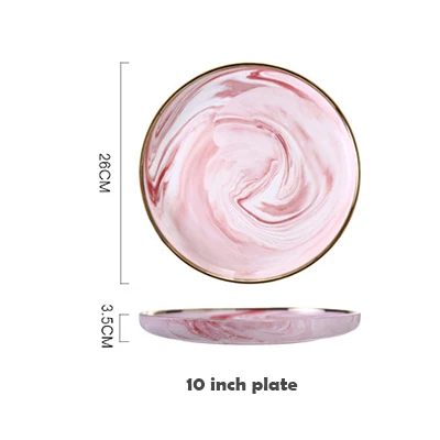 10 Inch Plate 1 шт., розовое Мраморное керамическое обеденное блюдо, тарелка для риса, салата, лапши, миска для супа, фарфоровая тарелка, наборы посуды, посуда, кухонный инструмент - Цвет: 10 Inch Plate