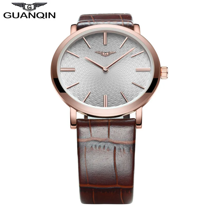 New Arrival Male Watch Top Brand GUANQIN Leather Strap Casual Watches Simple Ultra Thin Men Quartz-Watch Relogio Masculin | Наручные часы