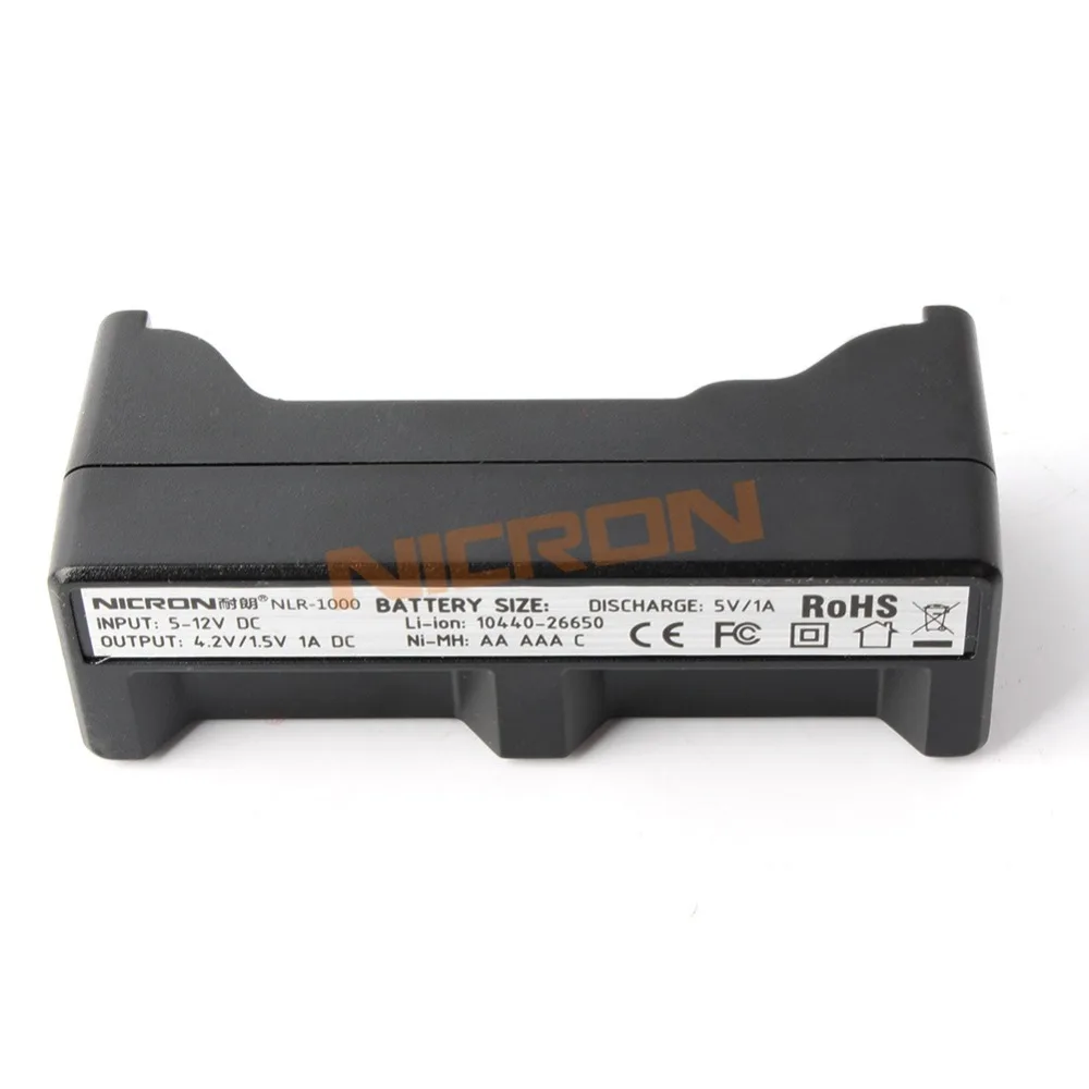 NICRON USB Li-Ion Батарея Универсальный Зарядное устройство 5V 1A относится к 16340,10440, 14500,18650, 26650 Поддержка зарядка защиты Мощность банка
