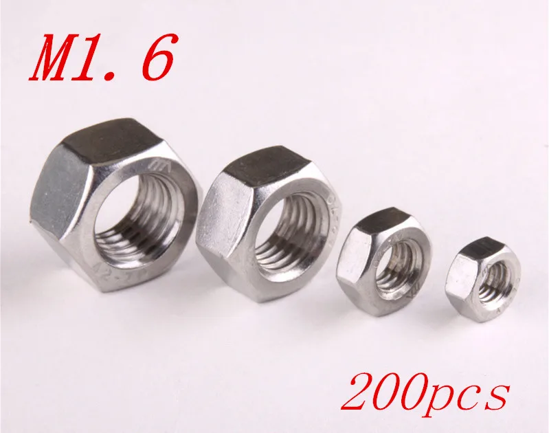 

200 шт./лот Бесплатная доставка метрики Нитки M1.6 304 Нержавеющая сталь шестиугольник Гайки винт Гайки с шестигранной головкой Гайки